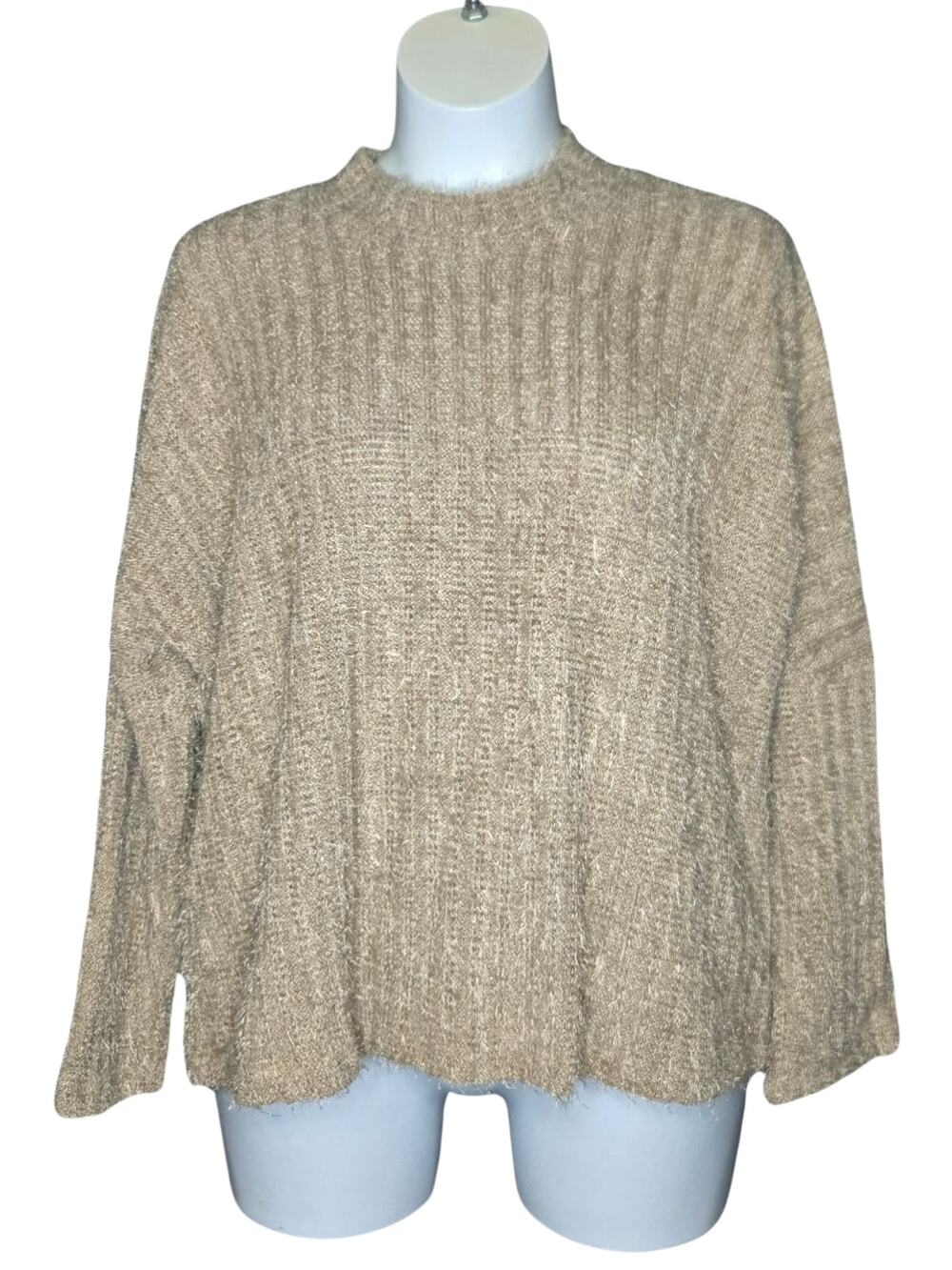 Lane Bryant Taupe Textured Knit Mock Neck Sweater Cozy Fall Size 18/20 NWT